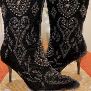 Black Velvet Beaded Boots